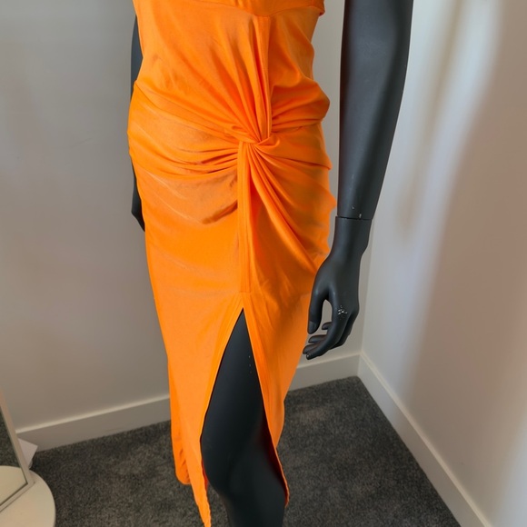 Micas Bright Orange Ruched Cutout Midi Dress – Size S – NWT - Picture 2 of 5